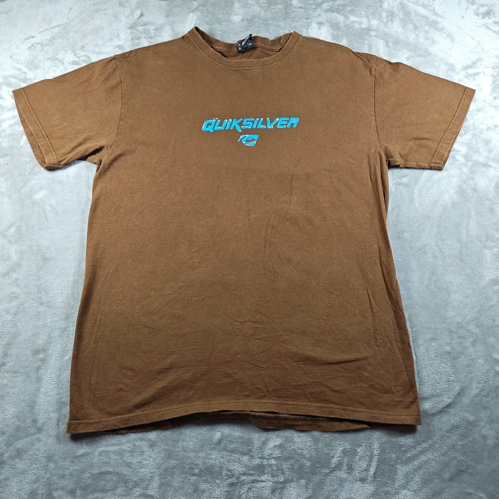 Vintage Quicksilver Shirt Mens Medium Brown Blue Logo Y2k Surf Beach Skater
